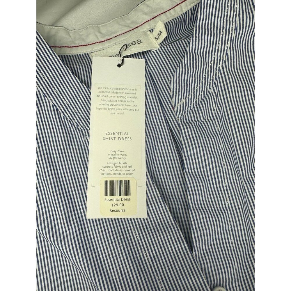 NWT Mer Sea Coastal Blue Pinstripe Essential Shirt Dress Size S/M - Picture 6 of 9